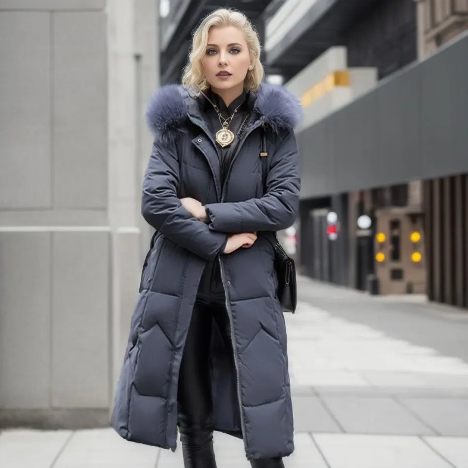 Women Puffer Jacket | Extended Length with Fur-Trimmed Hood - Evergreen Outfits- Jackets