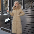Women Puffer Jacket | Extended Length with Fur-Trimmed Hood - Evergreen Outfits- Jackets