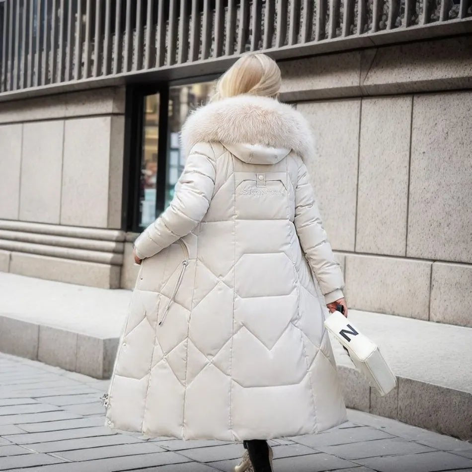 Women Puffer Jacket | Extended Length with Fur-Trimmed Hood - Evergreen Outfits- Jackets