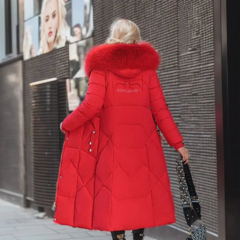 Women Puffer Jacket | Extended Length with Fur-Trimmed Hood - Evergreen Outfits- Jackets