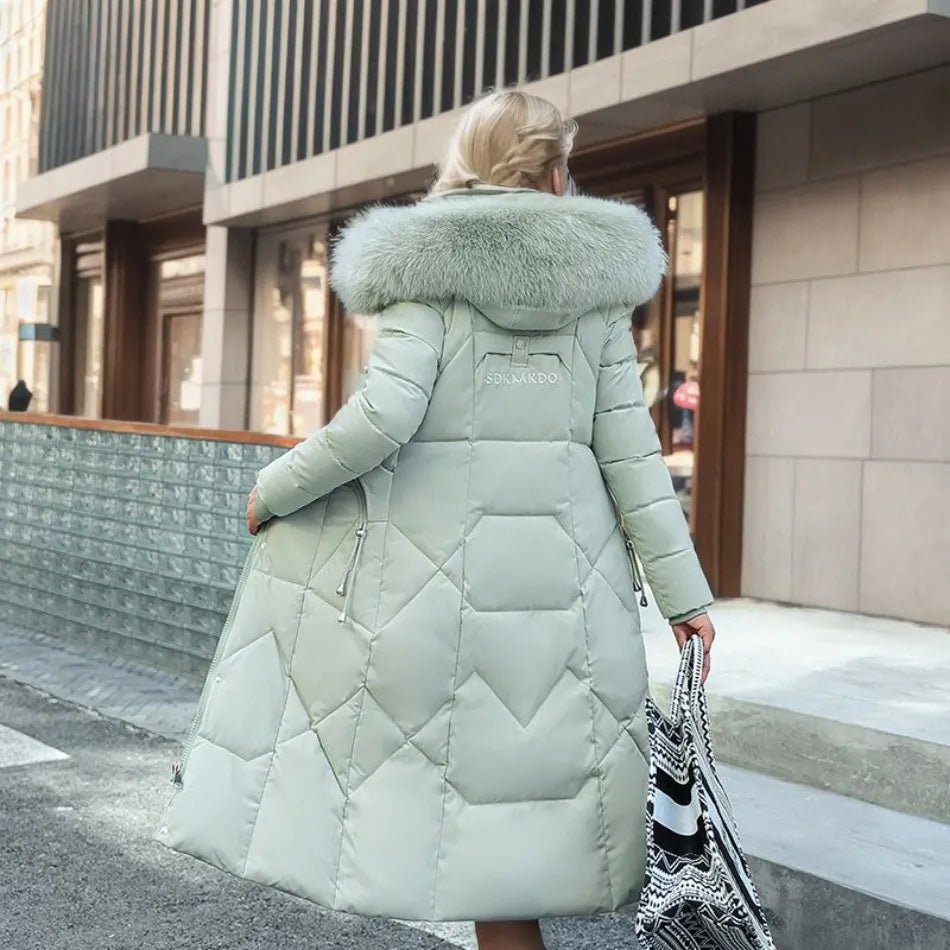 Women Puffer Jacket | Extended Length with Fur-Trimmed Hood - Evergreen Outfits- Jackets