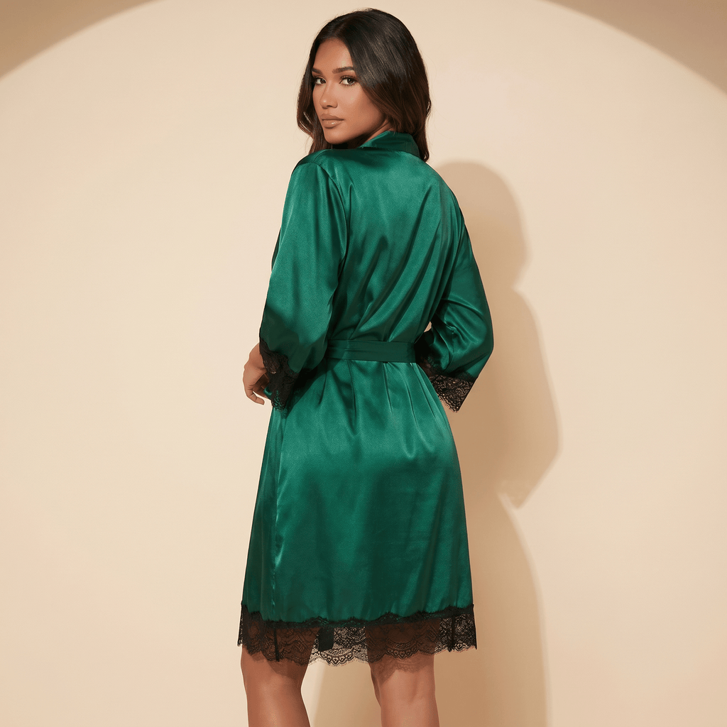 Women Pyjama Set Satin Two Piece Lace Print Sleepwear Set - Evergreen Outfits- Women Sleepwear