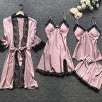Women Pyjama Set Satin Two Piece Lace Print Sleepwear Set - Evergreen Outfits- Women Sleepwear