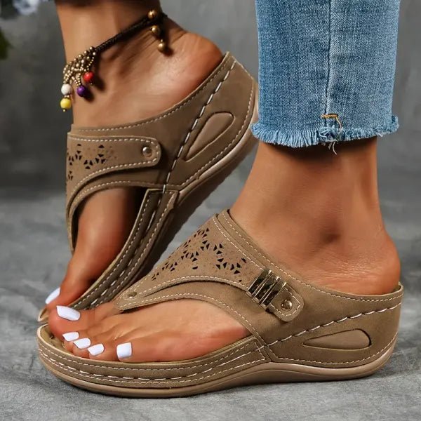 Women Sandals Footbed Design Wedge Heel Comfort Fit - Evergreen Outfits - Women Sandal