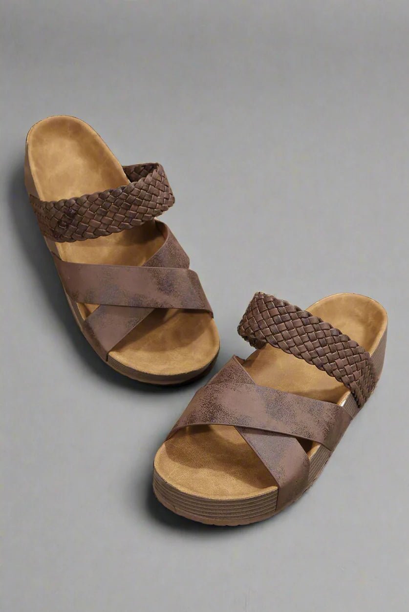 Women Sandals Platform Open Toe Slip - On Braided Strap - Evergreen Outfits - Women Sandal