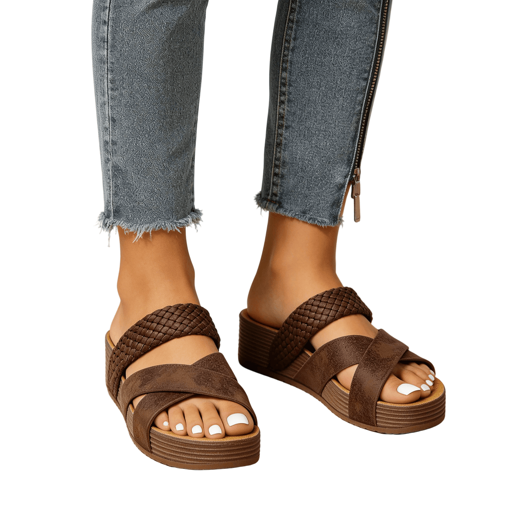 Women Sandals Platform Open Toe Slip - On Braided Strap - Evergreen Outfits - Women Sandal