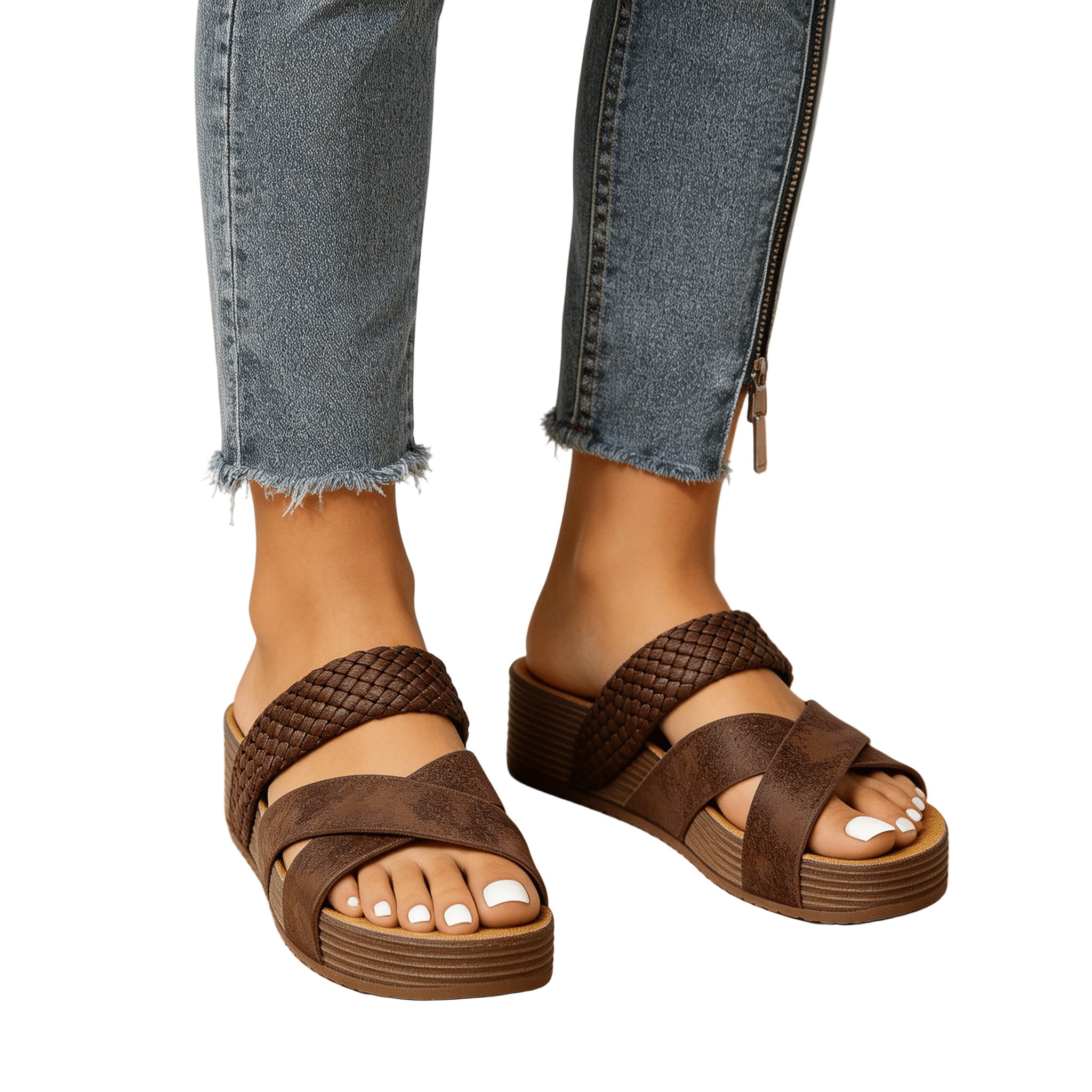 Women Sandals Platform Open Toe Slip - On Braided Strap - Evergreen Outfits - Women Sandal
