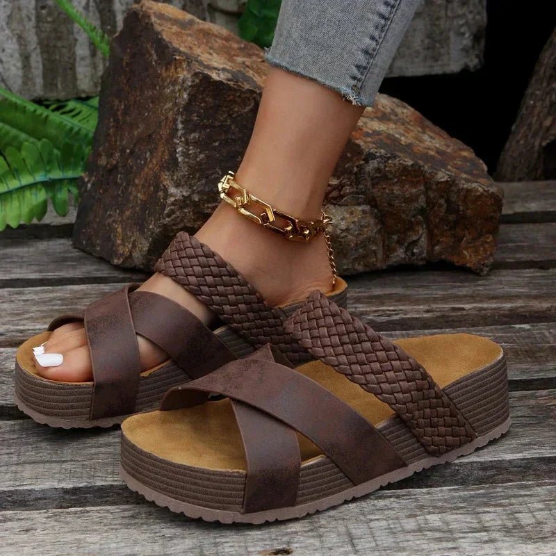 Women Sandals Platform Open Toe Slip - On Braided Strap - Evergreen Outfits - Women Sandal