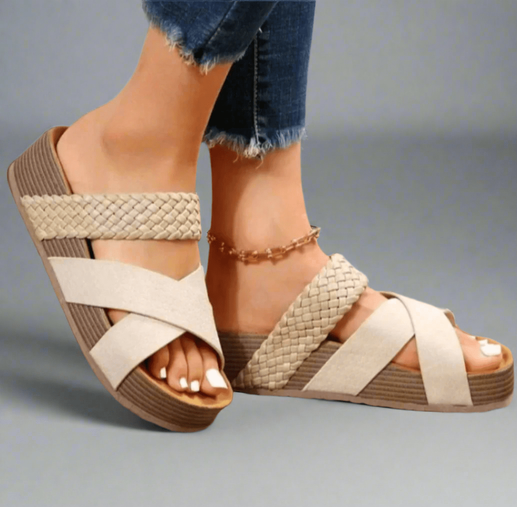 Women Sandals Platform Open Toe Slip - On Braided Strap - Evergreen Outfits - Women Sandal