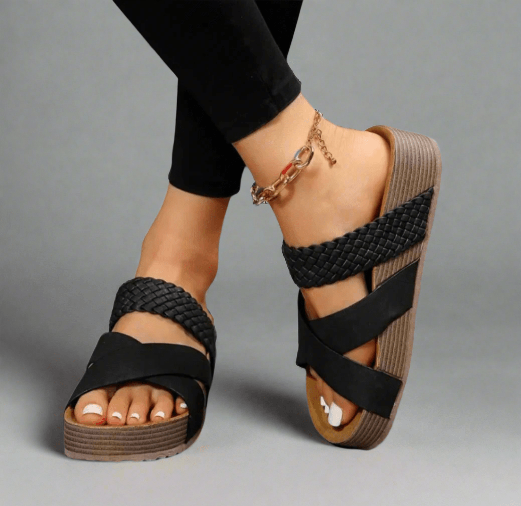 Women Sandals Platform Open Toe Slip - On Braided Strap - Evergreen Outfits - Women Sandal