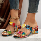 Women Sandals Slide - On Closure Two Strap Embellished Detail - Evergreen Outfits - Women Sandal