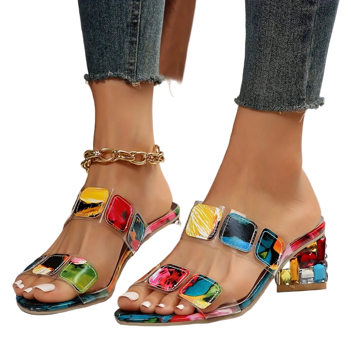 Women Sandals Slide - On Closure Two Strap Embellished Detail - Evergreen Outfits - Women Sandal