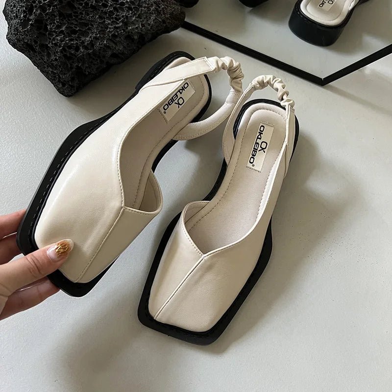 Women Sandals Slingback Strap Square Toe Flat Design - Evergreen Outfits - Women Sandal