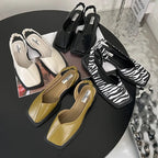Women Sandals Slingback Strap Square Toe Flat Design - Evergreen Outfits - Women Sandal