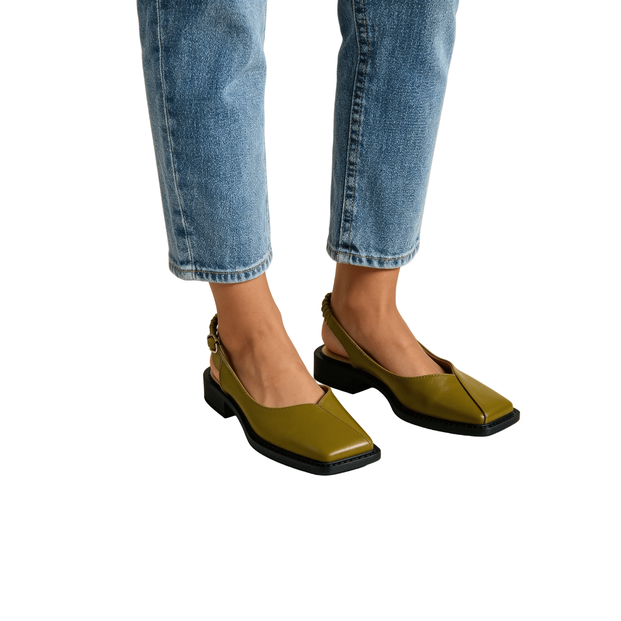 Women Sandals Slingback Strap Square Toe Flat Design - Evergreen Outfits - Women Sandal