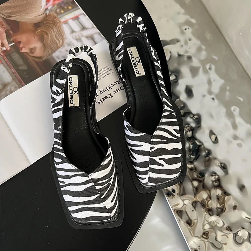 Women Sandals Slingback Strap Square Toe Flat Design - Evergreen Outfits - Women Sandal