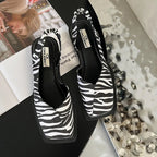 Women Sandals Slingback Strap Square Toe Flat Design - Evergreen Outfits - Women Sandal