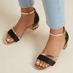 Women Sandals Strappy Block Heel Ankle Strap Closure - Evergreen Outfits - Women Sandal