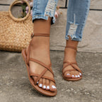 Women Sandals Strappy Design Open Toe Ankle Strap Closure - Evergreen Outfits - Women Sandal