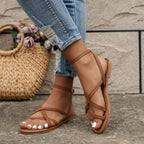 Women Sandals Strappy Design Open Toe Ankle Strap Closure - Evergreen Outfits - Women Sandal