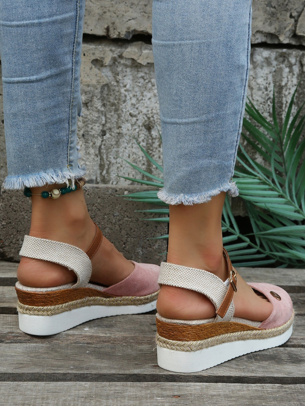 Women Sandals Suede Wedge Heel Ankle Strap Open Toe - Evergreen Outfits - Women Sandal