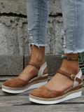 Women Sandals Suede Wedge Heel Ankle Strap Open Toe - Evergreen Outfits - Women Sandal