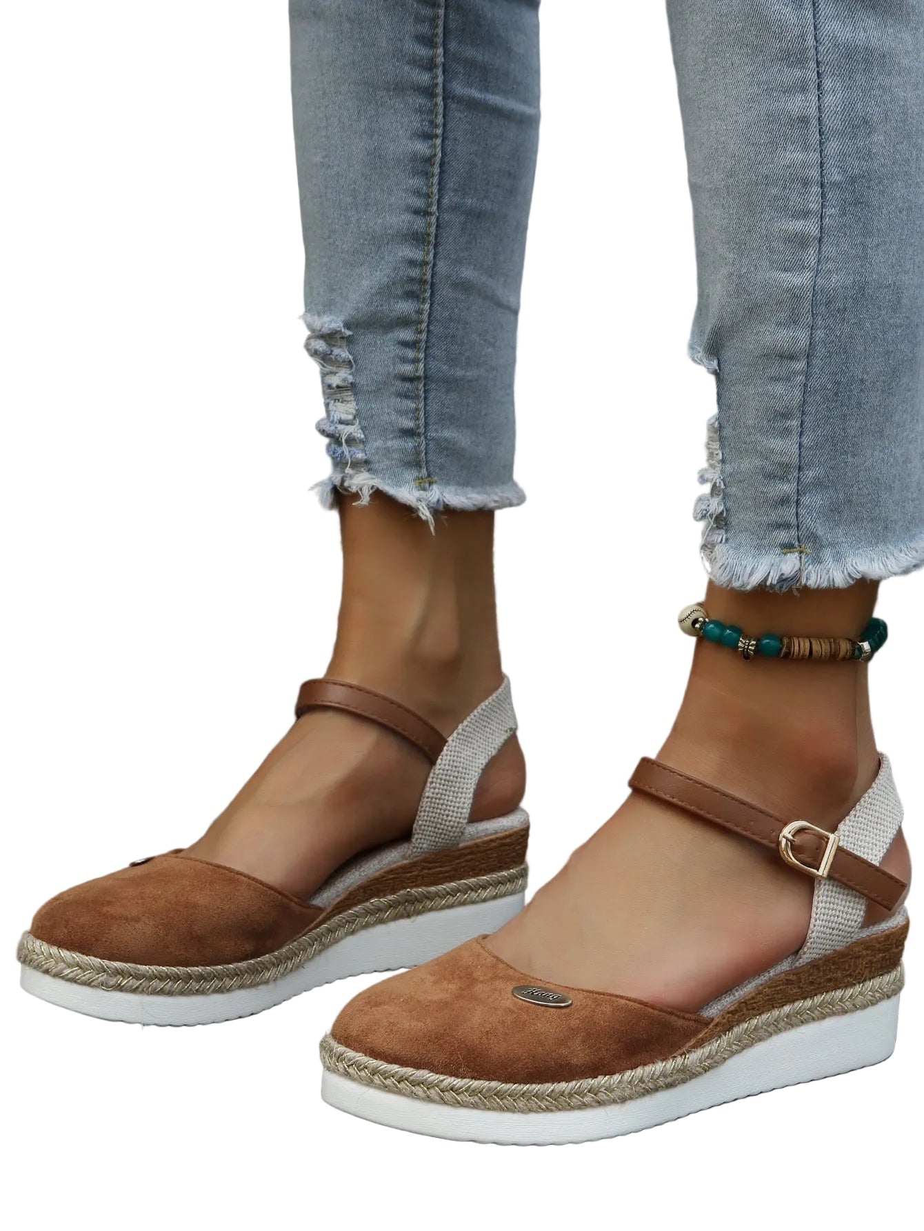 Women Sandals Suede Wedge Heel Ankle Strap Open Toe - Evergreen Outfits - Women Sandal