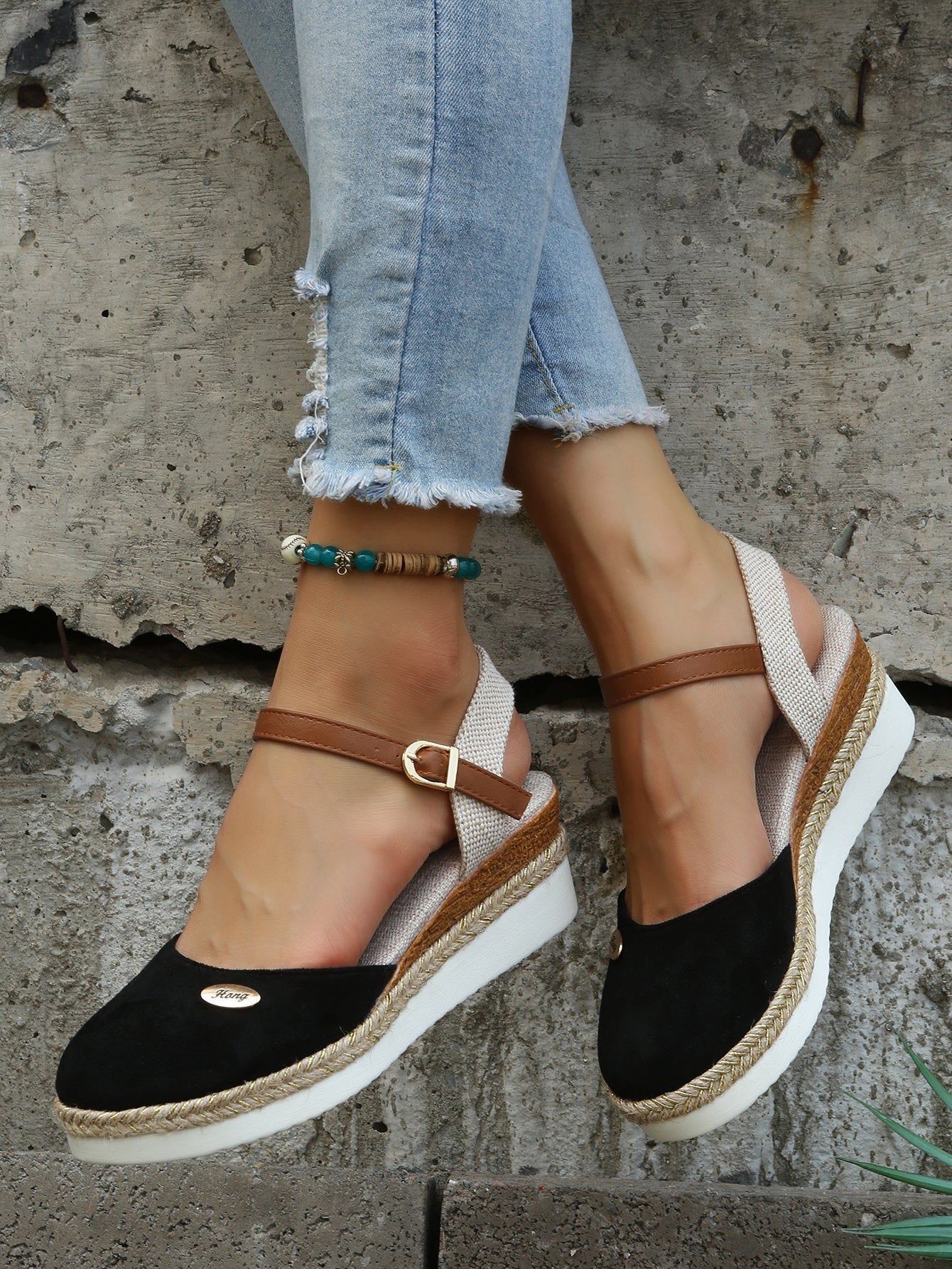 Women Sandals Suede Wedge Heel Ankle Strap Open Toe - Evergreen Outfits - Women Sandal