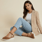 Women Sandals Suede Wedge Heel Ankle Strap Open Toe - Evergreen Outfits - Women Sandal