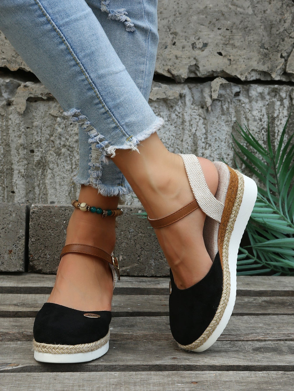 Women Sandals Suede Wedge Heel Ankle Strap Open Toe - Evergreen Outfits - Women Sandal