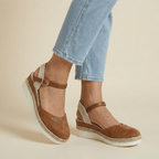 Women Sandals Suede Wedge Heel Ankle Strap Open Toe - Evergreen Outfits - Women Sandal