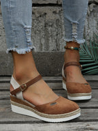Women Sandals Suede Wedge Heel Ankle Strap Open Toe - Evergreen Outfits - Women Sandal