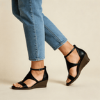 Women Sandals Wedge Heel Ankle Strap Buckle Closure - Evergreen Outfits - Women Sandal