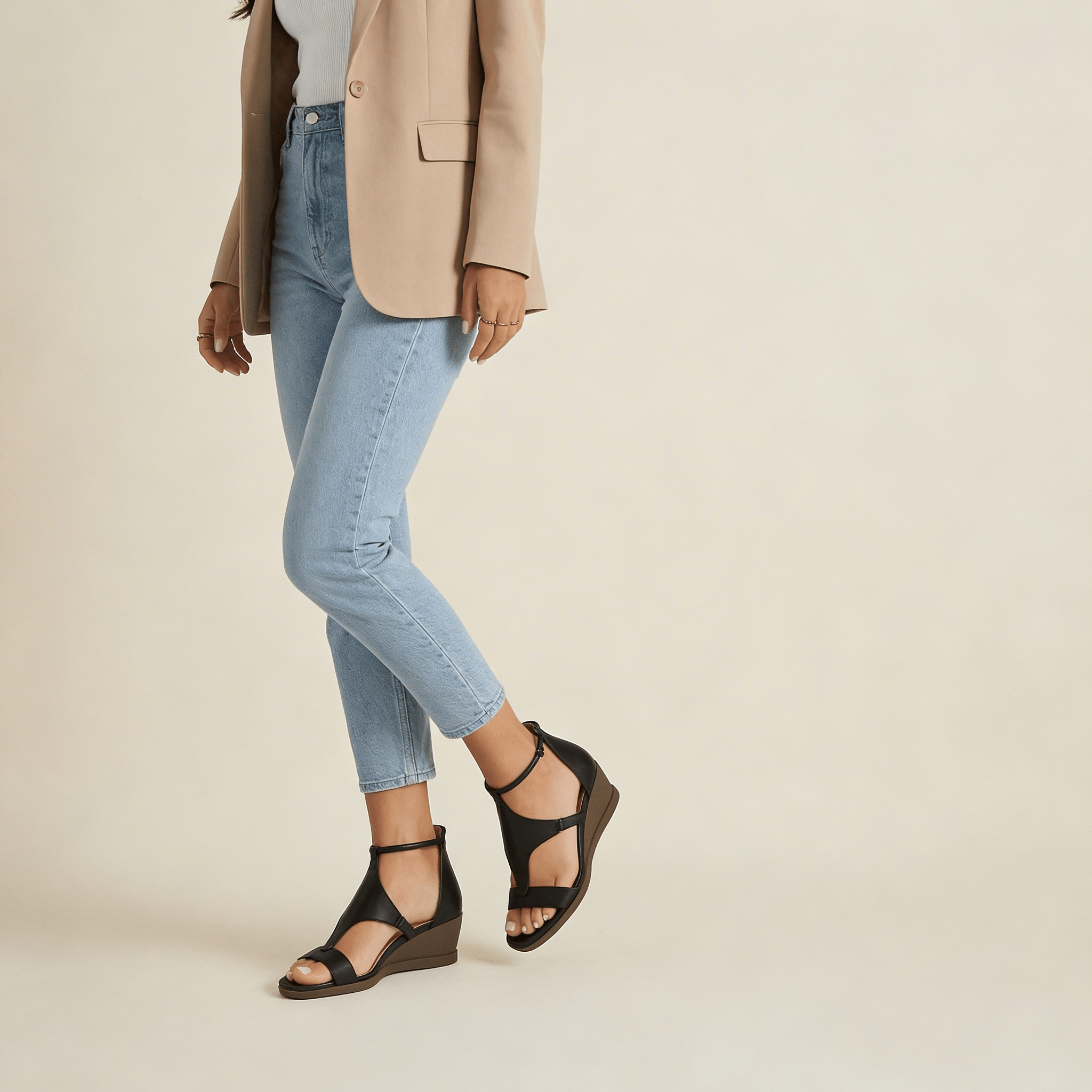 Women Sandals Wedge Heel Ankle Strap Buckle Closure - Evergreen Outfits - Women Sandal