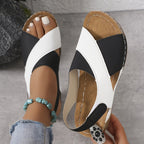 Women Sandals Wedge Heel Open Toe Ankle Strap Closure - Evergreen Outfits - Women Sandal
