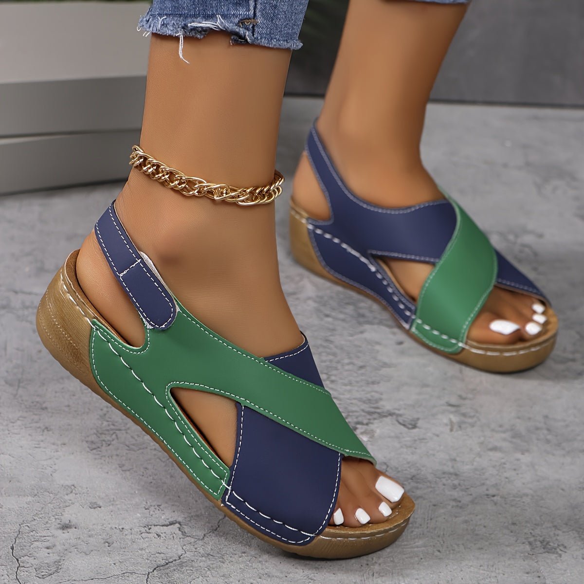 Women Sandals Wedge Heel Open Toe Ankle Strap Closure - Evergreen Outfits - Women Sandal