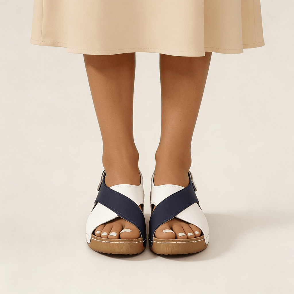 Women Sandals Wedge Heel Open Toe Ankle Strap Closure - Evergreen Outfits - Women Sandal