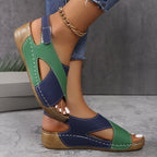 Women Sandals Wedge Heel Open Toe Ankle Strap Closure - Evergreen Outfits - Women Sandal