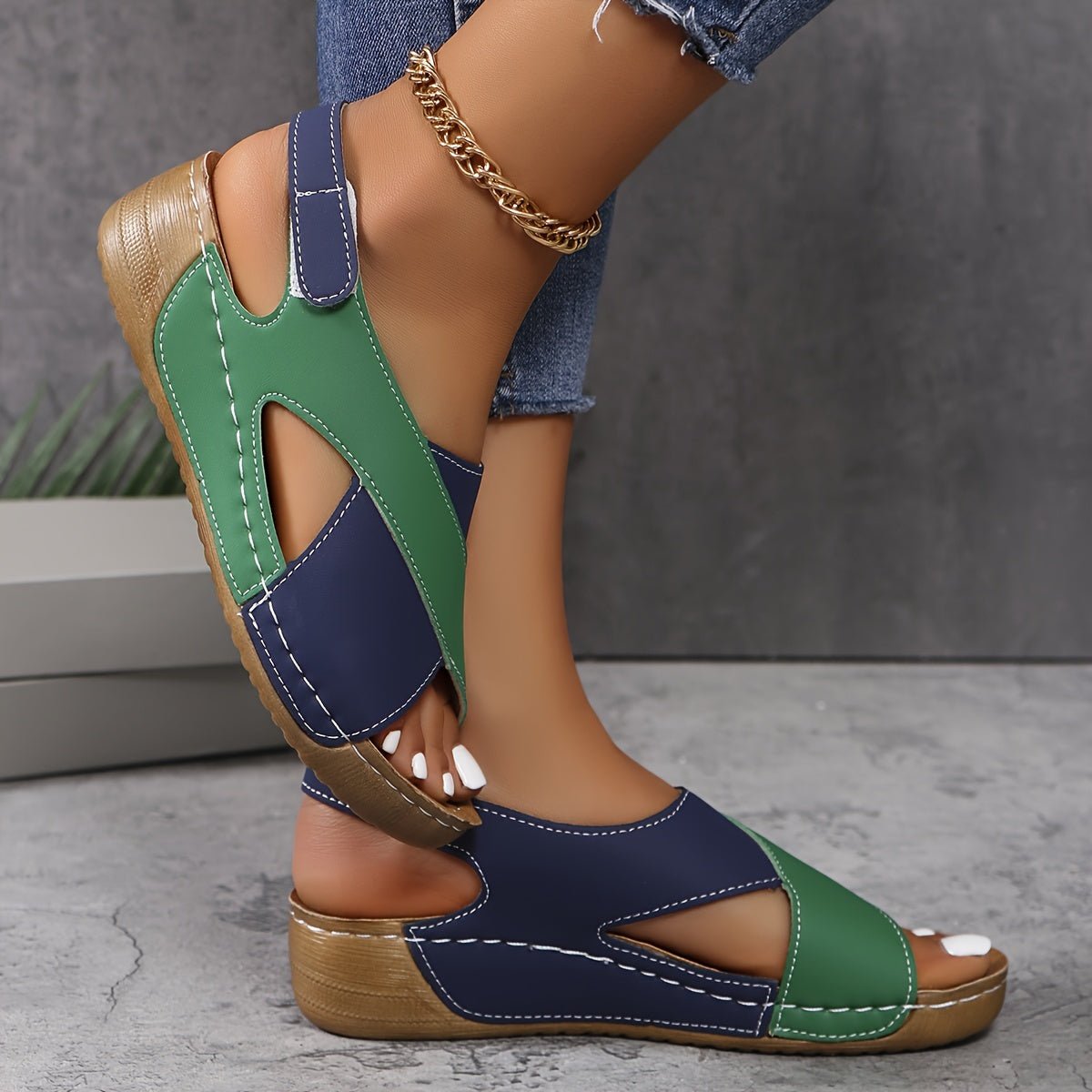 Women Sandals Wedge Heel Open Toe Ankle Strap Closure - Evergreen Outfits - Women Sandal