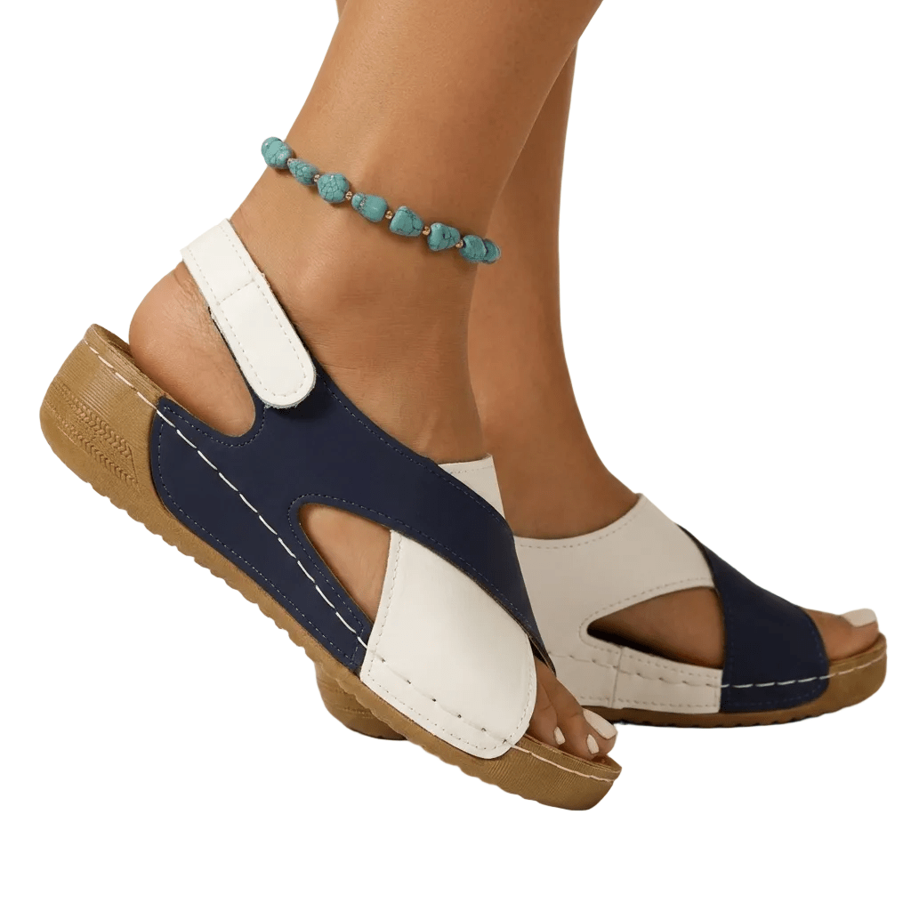 Women Sandals Wedge Heel Open Toe Ankle Strap Closure - Evergreen Outfits - Women Sandal