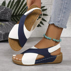 Women Sandals Wedge Heel Open Toe Ankle Strap Closure - Evergreen Outfits - Women Sandal