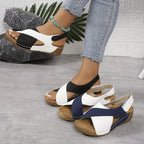 Women Sandals Wedge Heel Open Toe Ankle Strap Closure - Evergreen Outfits - Women Sandal