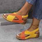 Women Sandals Wedge Heel Open Toe Ankle Strap Closure - Evergreen Outfits - Women Sandal