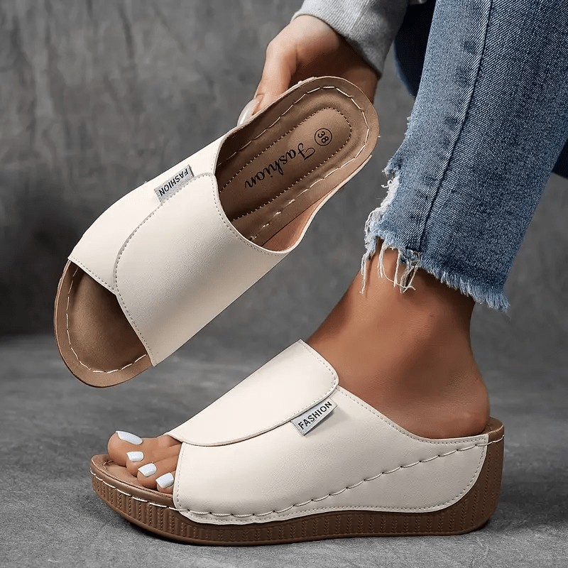 Women Sandals Wedge Heel Slip On Open Toe Platform - Evergreen Outfits - Women Sandal