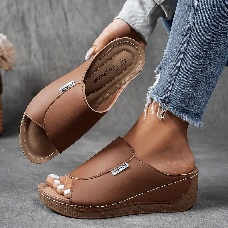 Women Sandals Wedge Heel Slip On Open Toe Platform - Evergreen Outfits - Women Sandal