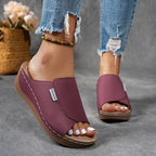 Women Sandals Wedge Heel Slip On Open Toe Platform - Evergreen Outfits - Women Sandal