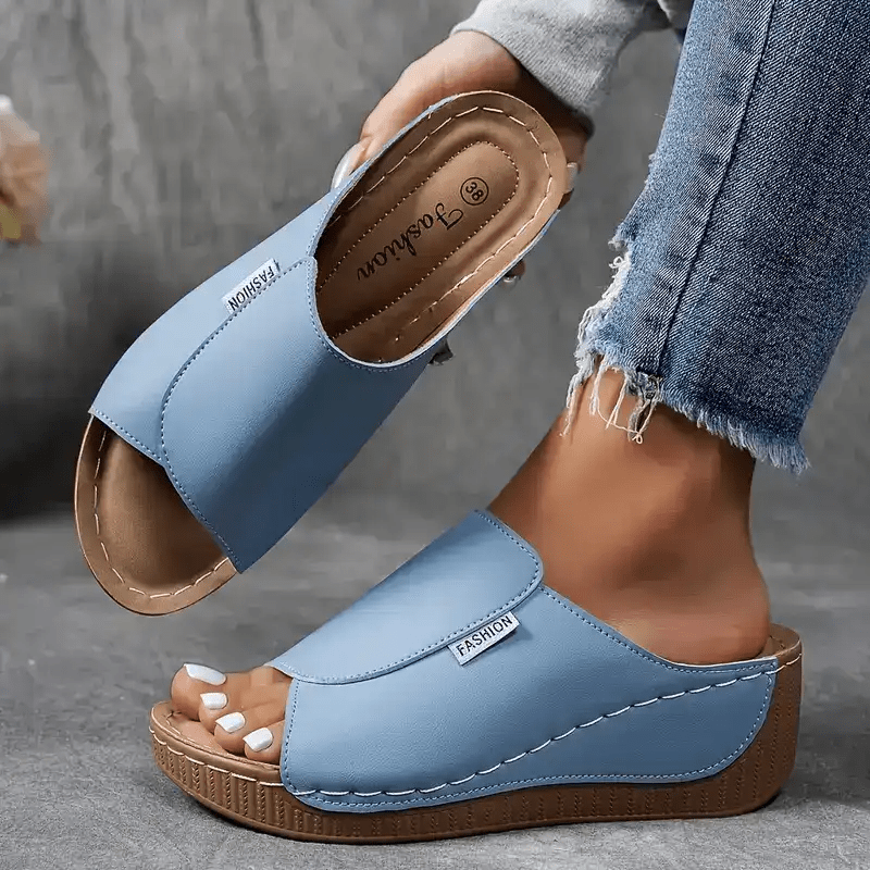 Women Sandals Wedge Heel Slip On Open Toe Platform - Evergreen Outfits - Women Sandal