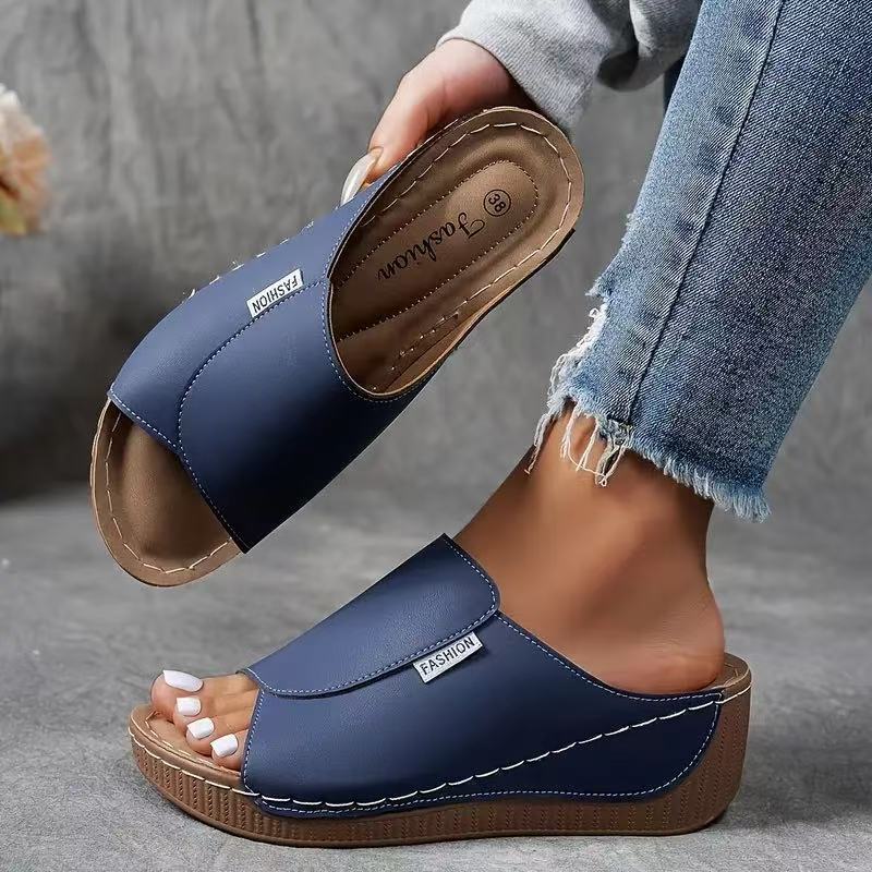 Women Sandals Wedge Heel Slip On Open Toe Platform - Evergreen Outfits - Women Sandal