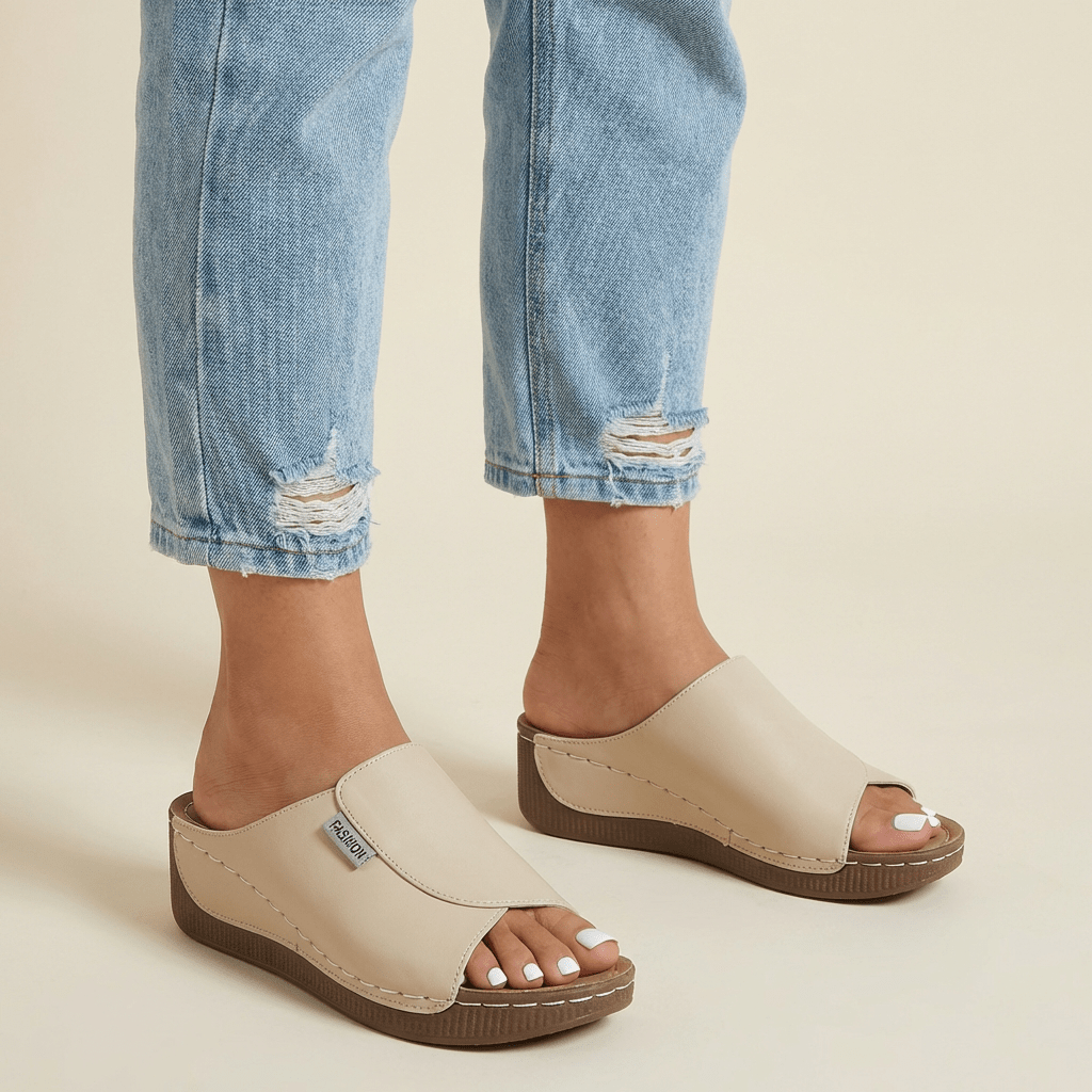 Women Sandals Wedge Heel Slip On Open Toe Platform - Evergreen Outfits - Women Sandal