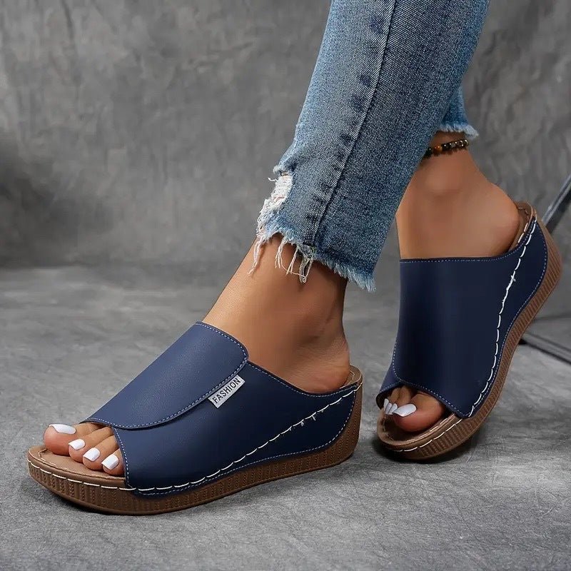 Women Sandals Wedge Heel Slip On Open Toe Platform - Evergreen Outfits - Women Sandal